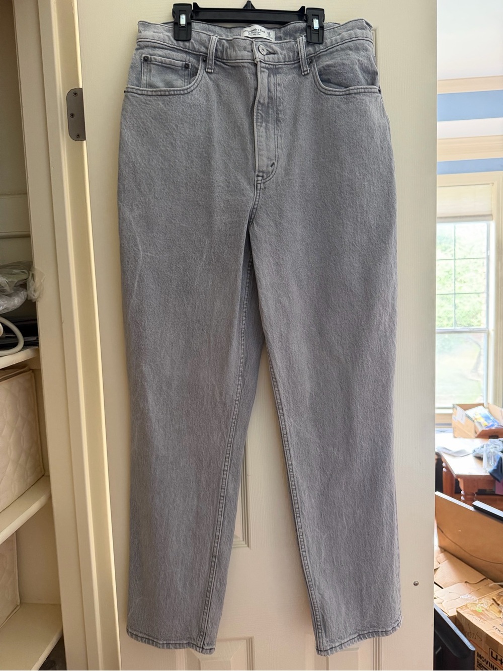 Abercrombie & Fitch Light Gray High-Rise Straight Leg Jeans